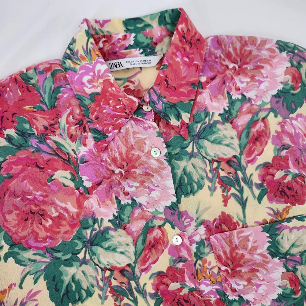ZARA Womens Retro Boho Romantic Botanical Top Size XS Dopamine Maximalism Bold